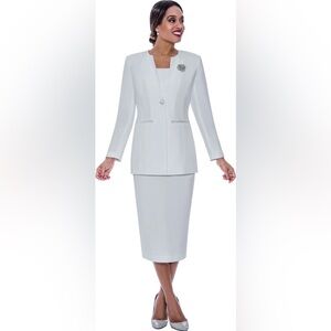Usher Suit Ben Marc 2 Piece- Free Brooch, Single Button, Hidden Pockets White